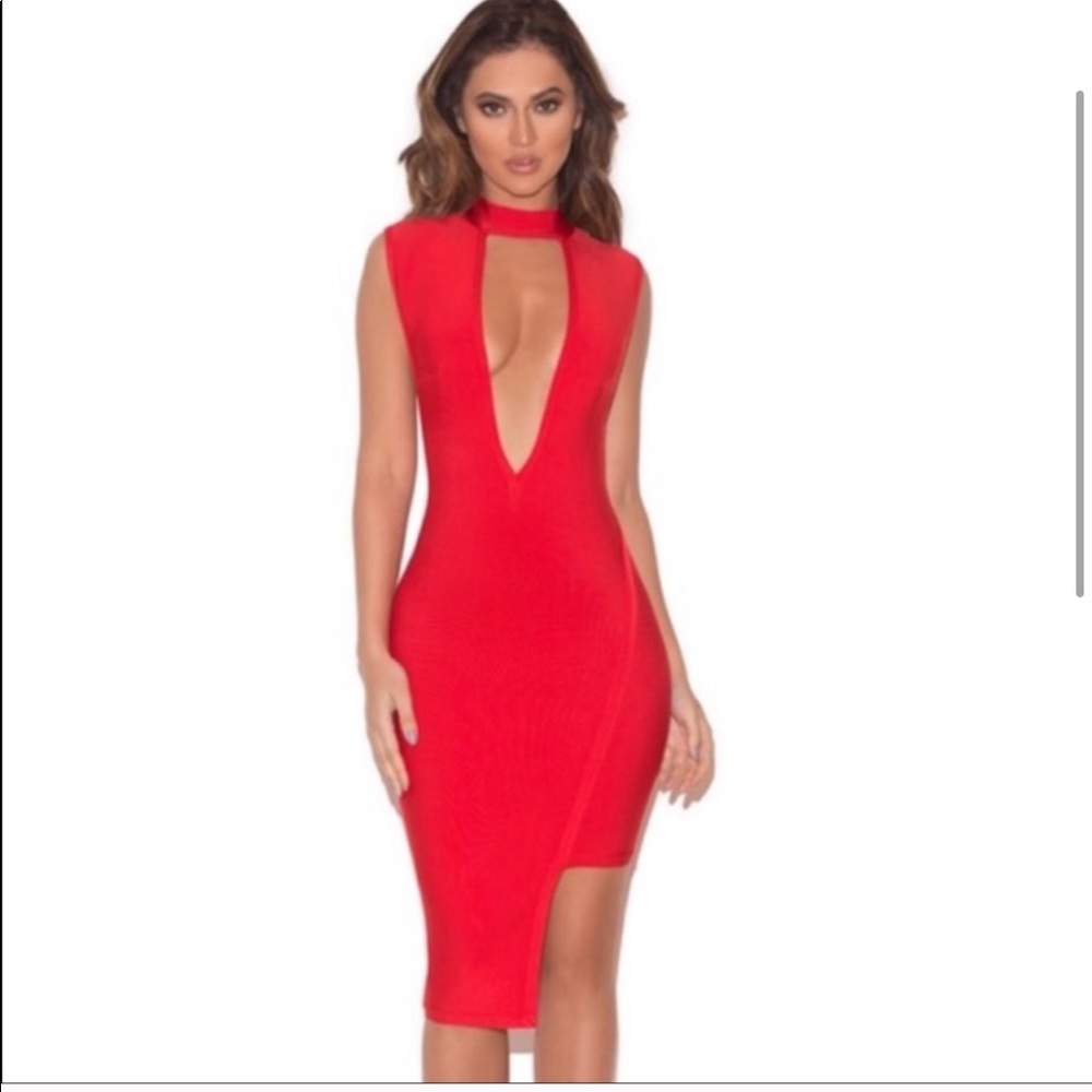House of CB Kamaria Red Asymmetrical Bandage Dress